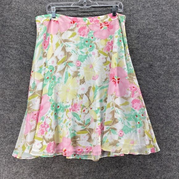 Nine West Skirt Women 14 White Floral A-Line Midi Lined Zipper Mid Rise Casual - Picture 1 of 8